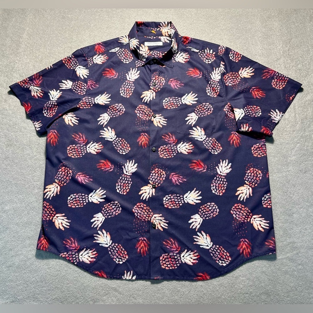 Tommy Bahama “The Bahama Coast” Pineapple Print Shirt 2XL Recycled Stretch Mint